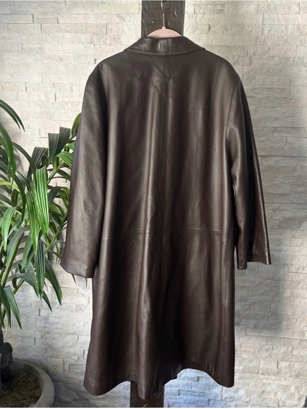 Vintage Solsona Brown Genuine Leather Long Coat 52 Y2K 90s Minimalist Mobwife - Picture 10 of 10